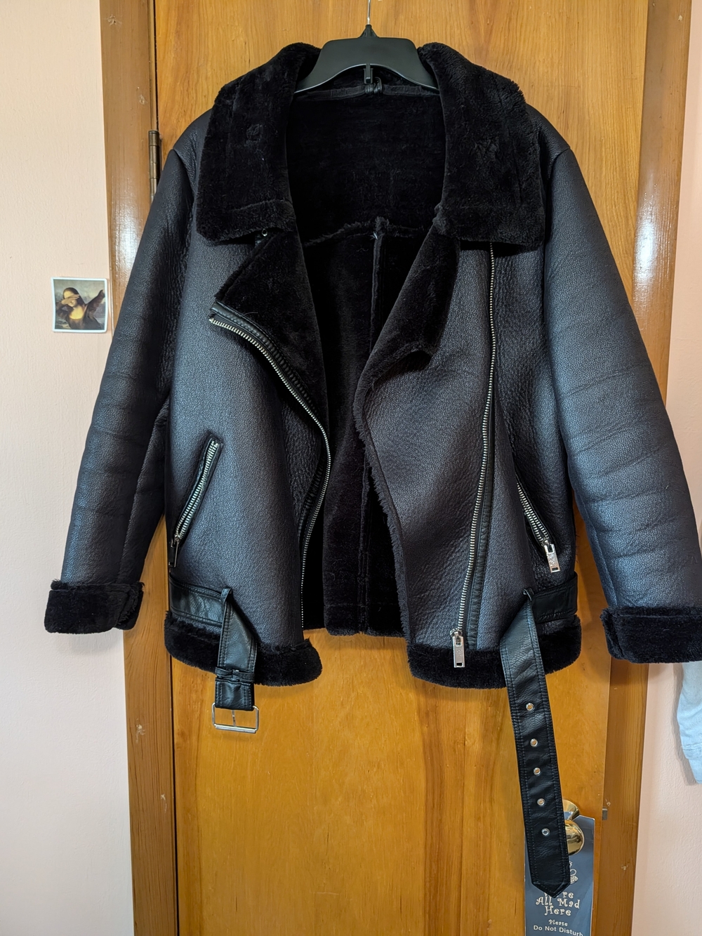 Classic Black Faux Shearling Moto Jacket - Women Rihanna